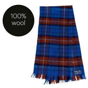 ALBERTO CORSI Blue & Brown Plaid 100% Wool Fringe Scarf one size